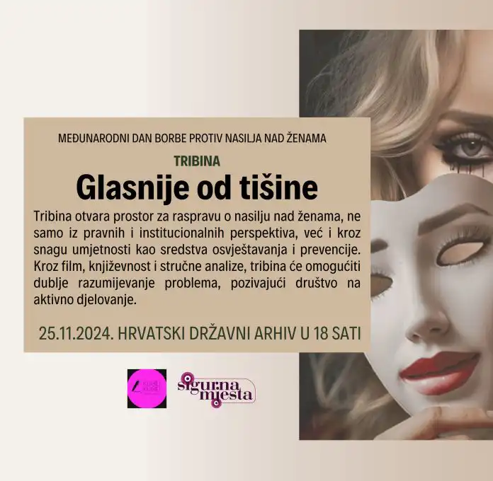Povodom Međunarodnog dana borbe protiv nasilja nad ženama održat će se tribina „Glasnije od tišine” Povodom Međunarodnog dana borbe protiv nasilja nad ženama održat će se tribina „Glasnije od tišine”